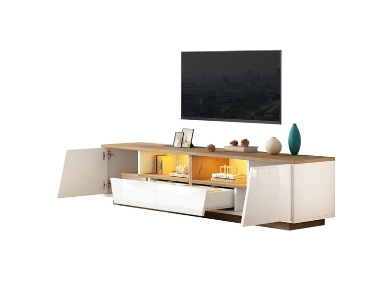  Meuble tv 180x40x46,housse vetementmeuble tv led,meuble tv bois ,led contrôlée par application mobile, 2 compartiments de rangement  - Conforama C