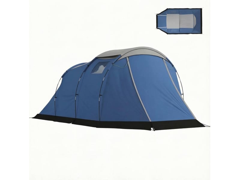  Tente tunnel 4 places bleue double paroi étanche 3000 mm avec séjour, idéale pour le camping en groupe  - Conforama A