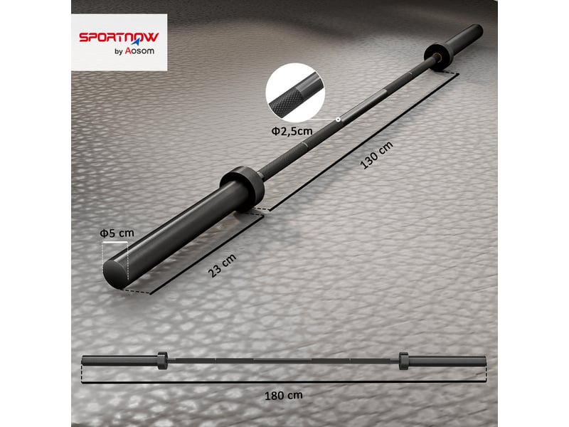  Barre d'haltères olympique de 180 cm, en acier, capacité de charge de 200 kg, noire  - Conforama E