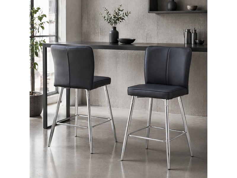  Tabouret de bar lot de 2 avec dossier ergonomique et repose-pieds, en pu et métal, noir et argent  - Conforama B