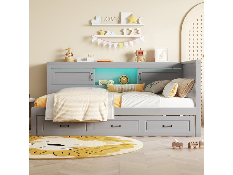  Canapé lit gris lit gigogne 90x200 avec éclairage led et rangement  - Conforama B