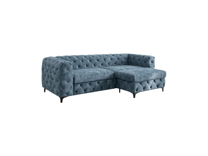 Canapé d'angle velena 4 places avec pouf – velours bleu capitonné – 235 x 74 x 157 cm - Conforama A