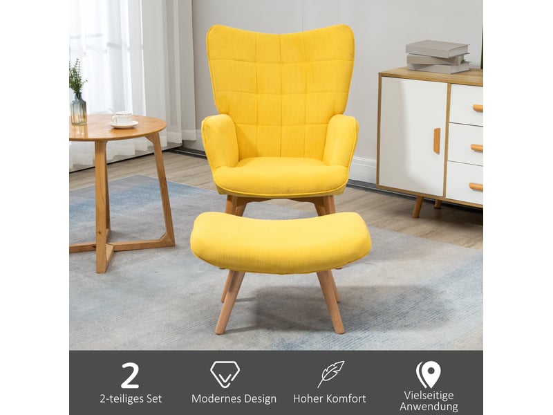  Fauteuil relax avec pouf 72x80x101 cm structure métal bois polyester jaune  - Conforama E
