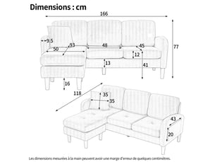 Canapé d'angle en l modulable avec méridienne réversible, canapé 3 places vert en velours côtelé respirant, 166x118x77 cm, idéal pour petit espace.