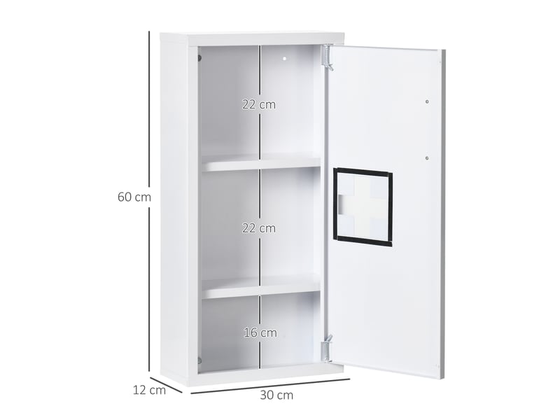  Armoire à pharmacie murale 2 étagères 3 niveaux avec porte aimantée métal 30 x 12 x 60 cm blanc  - Conforama E