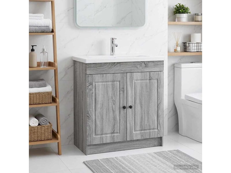  Armoire sous évier de salle de bain, meuble de rangement sonoma gris shl1058  - Conforama B