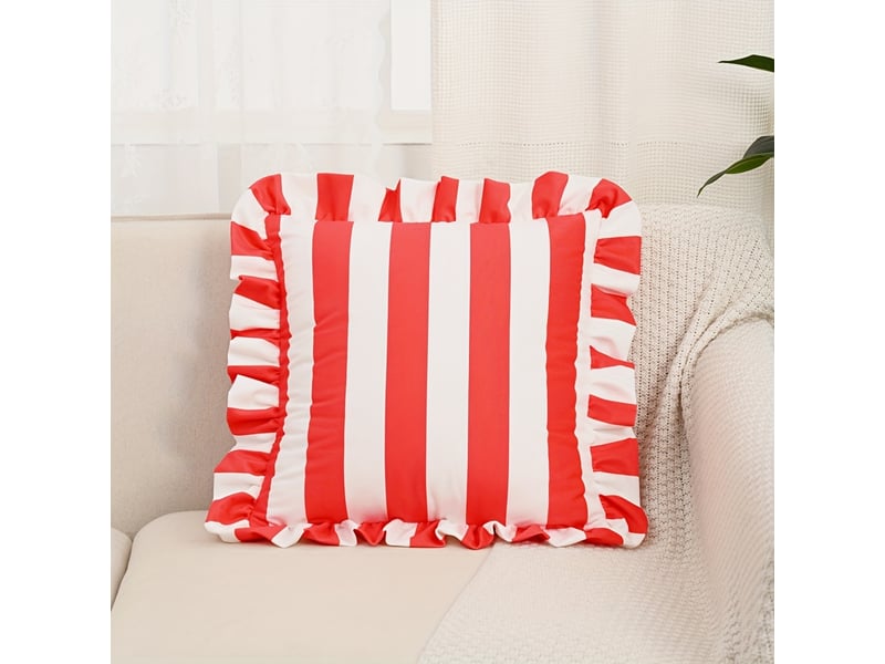  Housse de coussin carrée tendance – bordure à volants, motif rayé – design élégant et décoratif – parfait pour canapé, chambre et sofa – fermeture pratique-style 1  - Conforama A