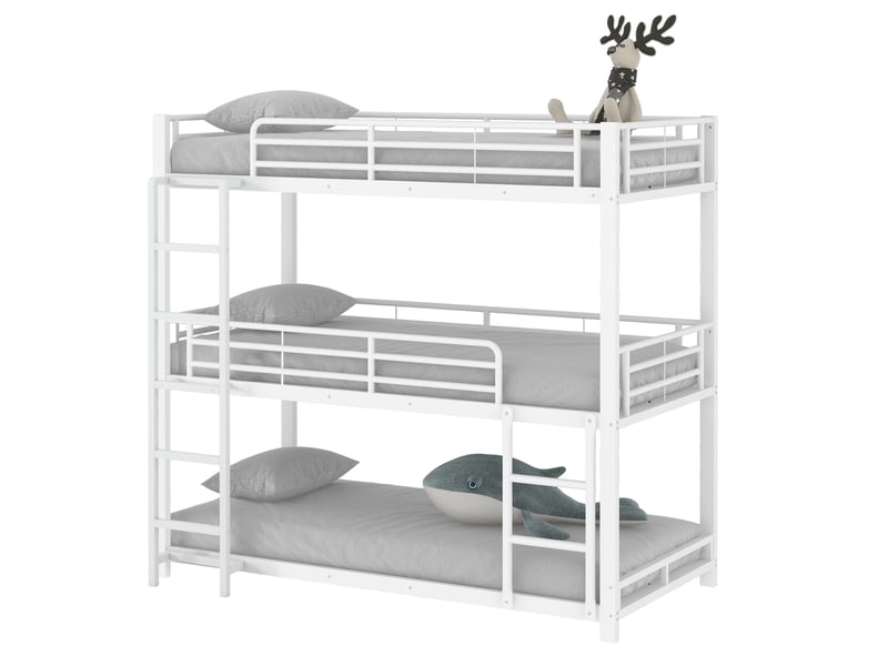  Lit superposé triple 90x200 cm, 3 couchages, échelle et barrières de sécurité, structure métal, blanc OMNIGLINT TRADING LTD - Conforama A