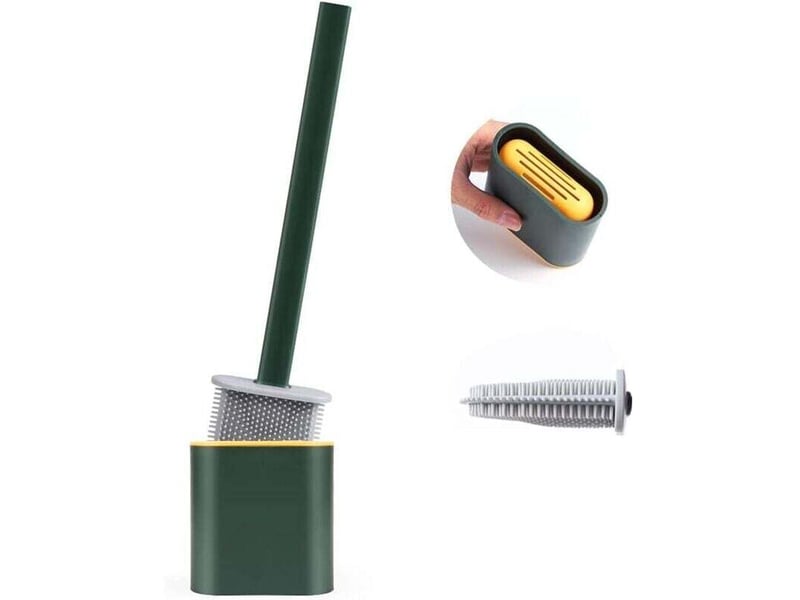  Brosse wc silicone suspendue, long manche, support hygiénique avec filtre et séchage rapide. Vert, design pratique et facile à nettoyer.  - Conforama A