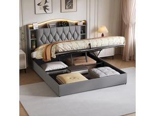 Lit coffre 140x200 cm <strong>SANS MARQUE</strong>  <strong></strong> coloris gris