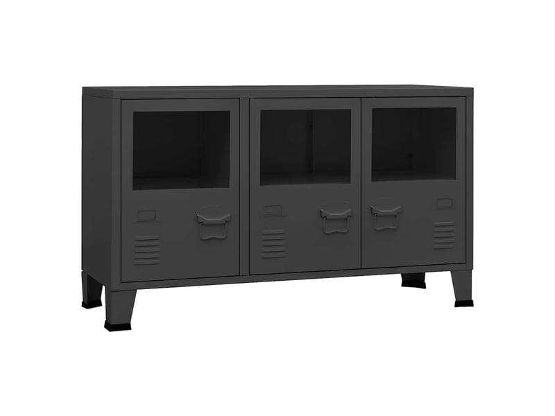  Buffet - bahut - meuble de rangement industriel anthracite 105x35x62 cm métal et verre  - Conforama A