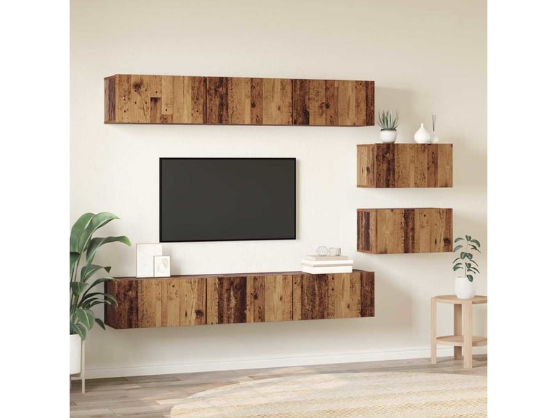  Ensemble meuble tv - banc tv - meuble de rangement 8 pcs bois ancien bois d'ingénierie  - Conforama D