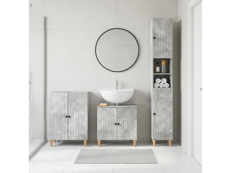  Ensemble de meuble de salle de bain 3 pièces alkmaar gris béton cf63298  - Conforama B