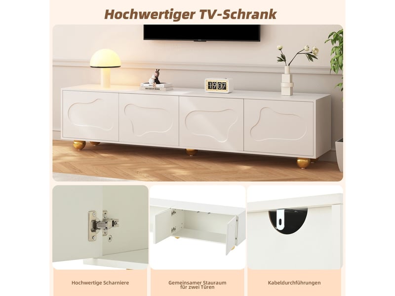 Meuble tv 180x40x50, design nuage cartoon avec 2 placards et 5 pieds supportant 60kg pour tv 75 meuble tv avec rangement  - Conforama E