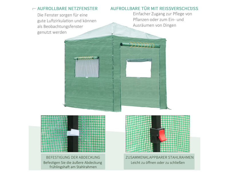  Serre de jardin - porte et fenêtres enroulables - couverture pe imperméable - cadre en acier 238x178x240cm - Conforama E