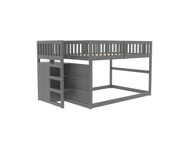  Lit superposé bas 140x200cm avec rangement barrière haute bois gris LDB00231AAE - Conforama E