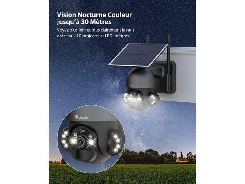  Caméra extérieure wifi solaire 5mp 3k pir détection humaine vision couleur jusqu’à 30 m 6w panneau 149519_AABHJ06495_6_DROPFR - Conforama B
