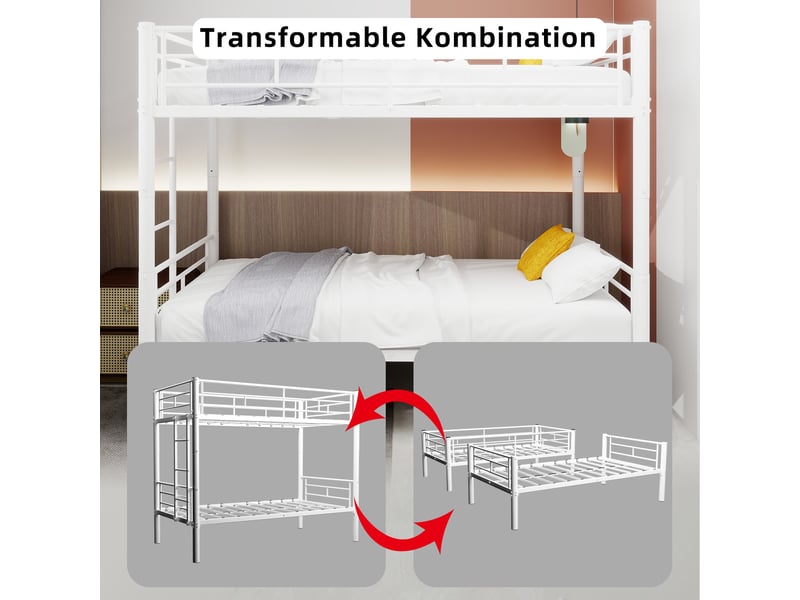  Lit superposé métal blanc 90x190 - transformable en 2 lits - garde-corps sécurisé - rangement pratique  - Conforama C