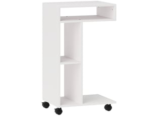 Table d’appoint à roulettes avec 4 étagères, bureau et table pour ordinateur portable, blanc