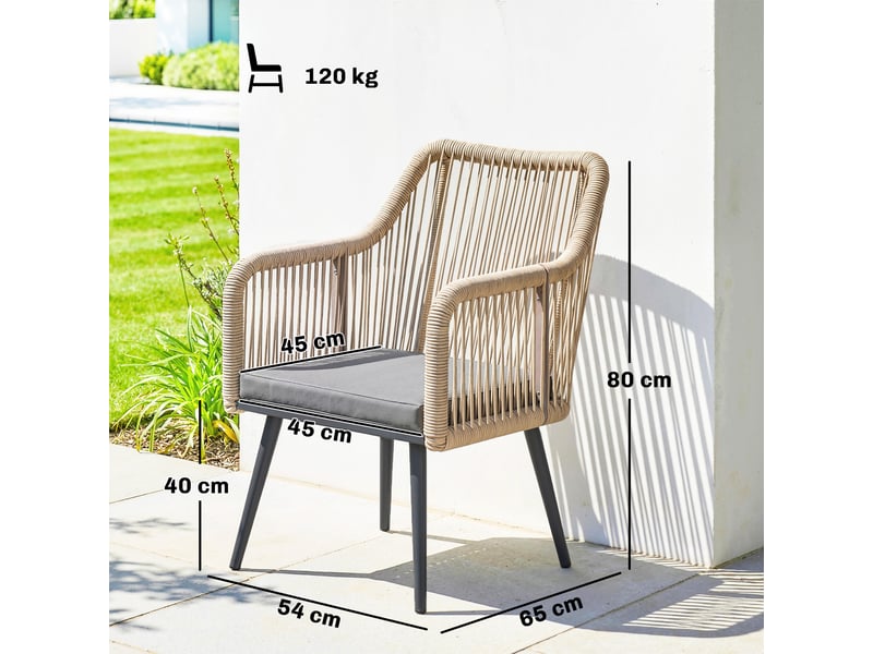  Lot de 2 fauteuils de jardin acier et rotin pe coussins gris clair 65 x 54 x 80 cm  - Conforama C