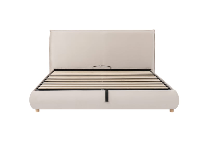  Lit coffre 160x200 cm, lit double en velours crème avec sommier, sans matelas  - Conforama E