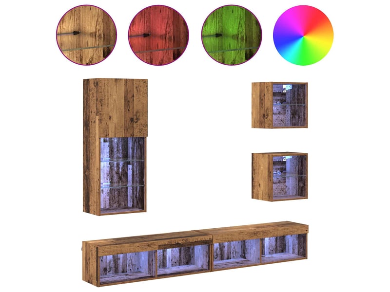  Meuble tv - unités murales tv avec led 5 pcs bois ancien 100 x 30 x 30 cm  - Conforama D