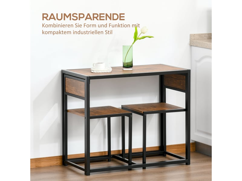 Ensemble table et chaises avec 1 table et 2 chaises compactes - rangement sous table - acier et mdf - naturel - Conforama E