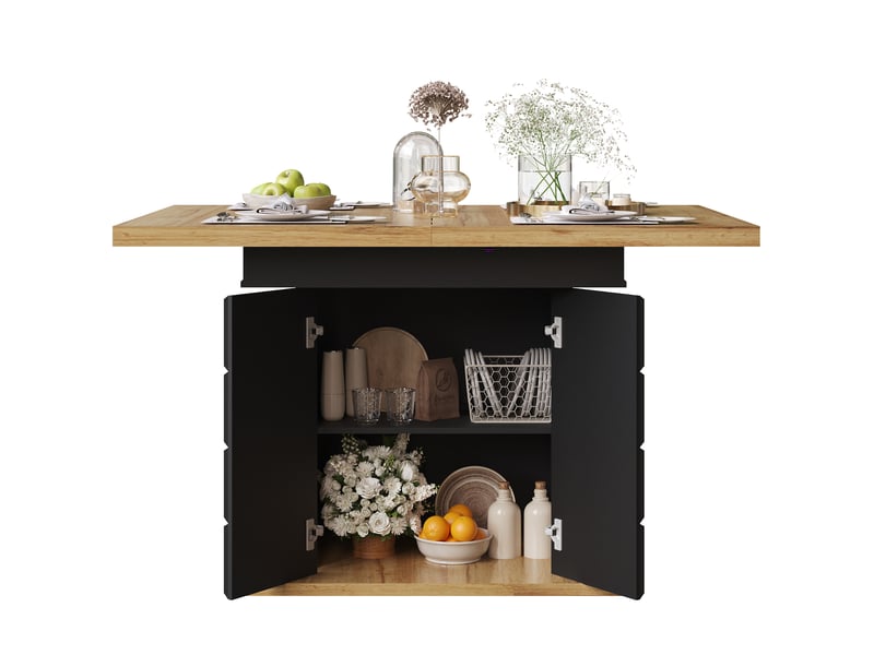 Table à manger extensible 110x80x75 cm, panneau de fibres noir et naturel, 4-6 personnes - Conforama A
