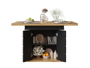 Table à manger extensible 110x80x75 cm, panneau de fibres noir et naturel, 4-6 personnes