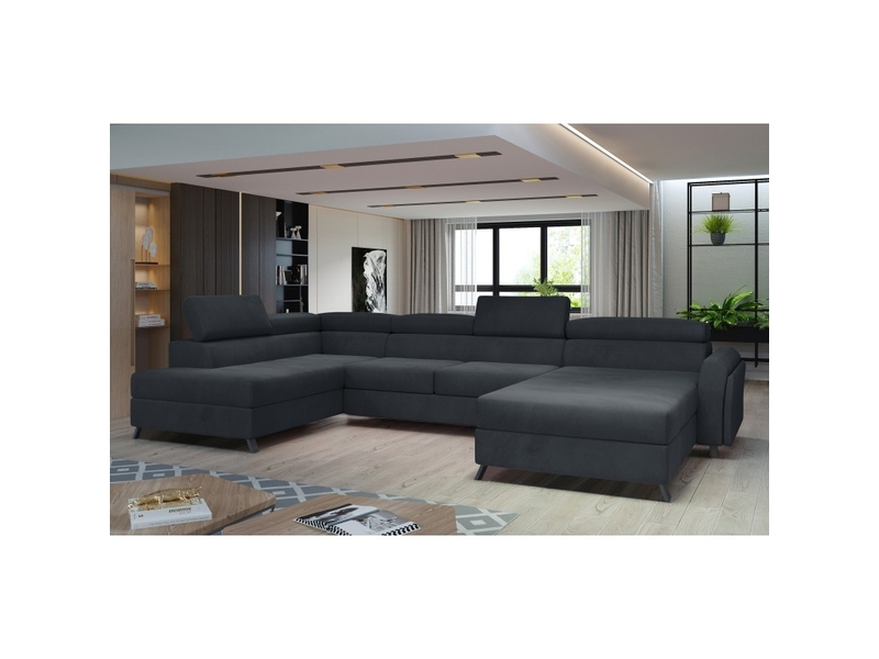  Canapé panoramique gris foncé 5 places angle gauche 5 places confort clotis  - Conforama A