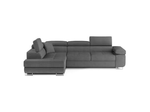 Canapé d'angle convertible menton gris tissu tissé – angle gauche avec coffre