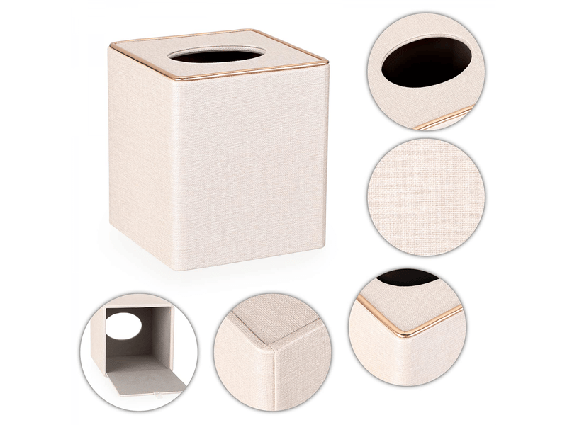  Boîte à mouchoirs carrée en lin avec ligne dorée décorative – support cube pour papier de soie, housse de mouchoirs  - Conforama D