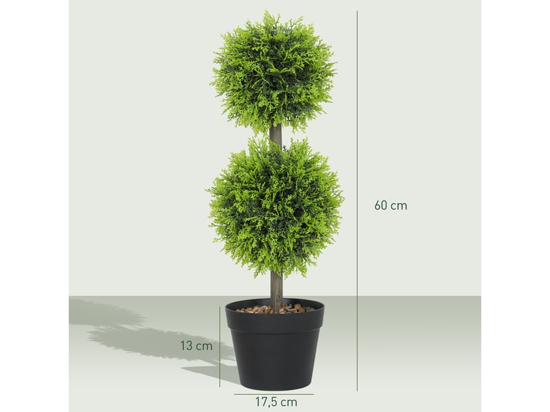  Lot de 2 plantes artificielles décoratives, boules de buis artificiel 60 cm avec pot, plastique, vert  - Conforama E