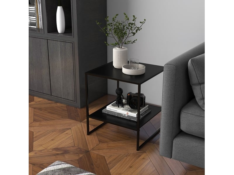  Table d’appoint avec 1 étagère ouverte, structure en acier noir, style industriel pour salon chambre 40 × 40 × 45 cm  - Conforama B