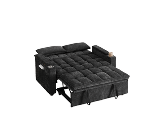 Canapé droit convertible <strong></strong> <strong></strong> 2,5 places Tissu noir avec coffre de rangement