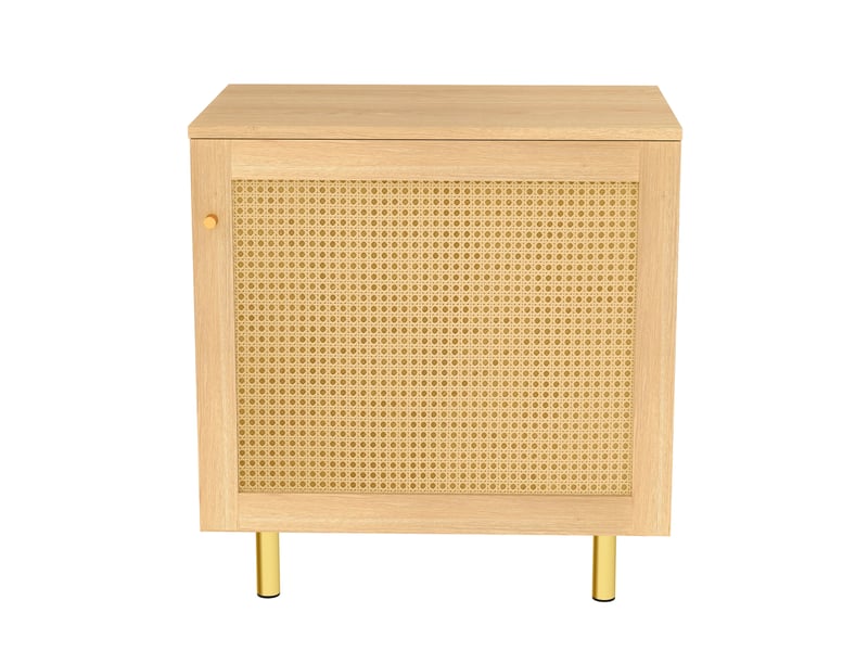 Meuble de rangement 1 porte en rotin tressé avec étagère et pieds métalliques pour salon et chambre, 60 × 40 × 63 cm  - Conforama A