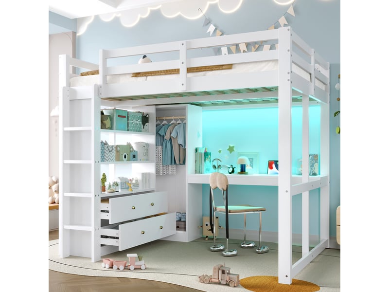  Lit mezzanine 140x200 cm coloris blanc led pin lit enfant blanc - Conforama D