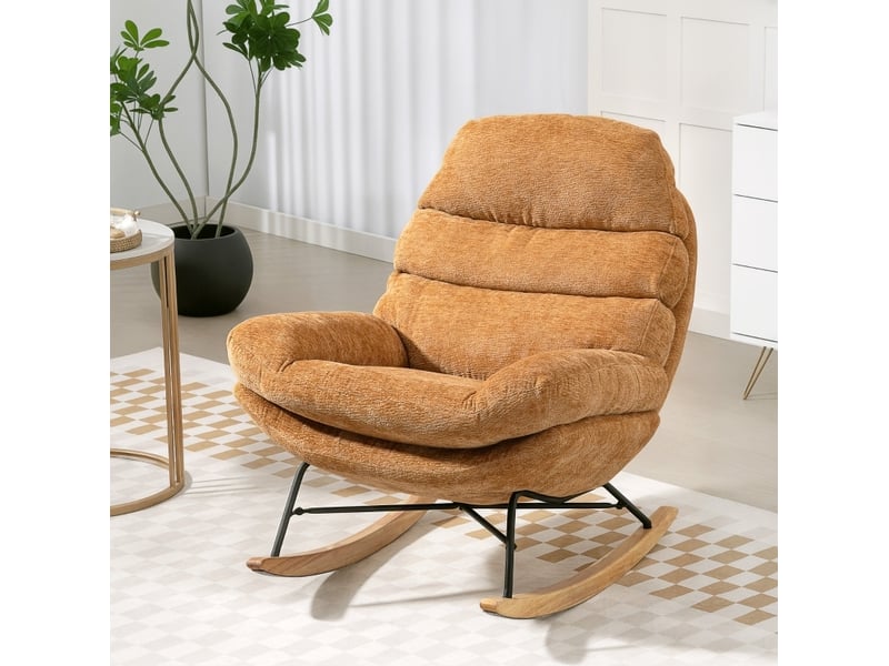  Fauteuil à bascule 80x103x91 cm jaune en polyester, assise rembourrée, structure acier et bois, détente  - Conforama B
