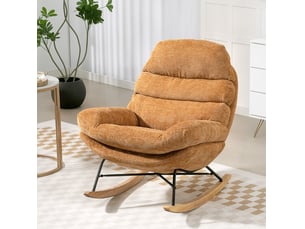 Fauteuil à bascule 80x103x91 cm jaune en polyester, assise rembourrée, structure acier et bois, détente