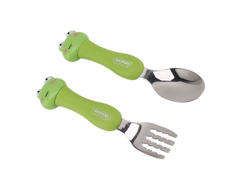  Cuillère-fourchette en acier inoxydable à motif grenouille pour l'apprentissage de l'alimentation des bébés  - Conforama E