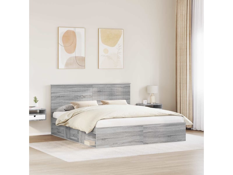  Lit double- lit adulte -  cadre de lit gris sonoma 180 x 200 cm bois de pin massif  - Conforama B