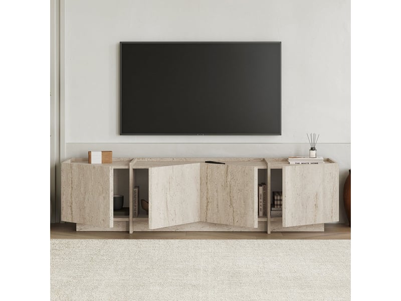  Support mural pour téléviseur avec portes à fermeture douce lowen - beige  - Conforama D