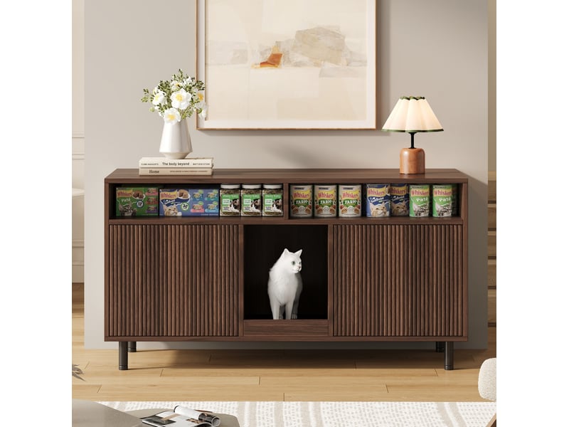Meuble buffet 120x50x66 cm avec niche et 2 portes, espace de rangement, MDF, couleur noyer - Conforama B