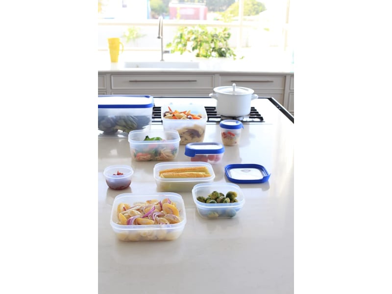  Curver boîte alimentaire rectangulaire multi usage 0,75l en polypropylène 100% recyclé, 15x10x9,3 cm, adapté au micro-ondes, lave-vaisselle, congélateur- bleu  - Conforama D