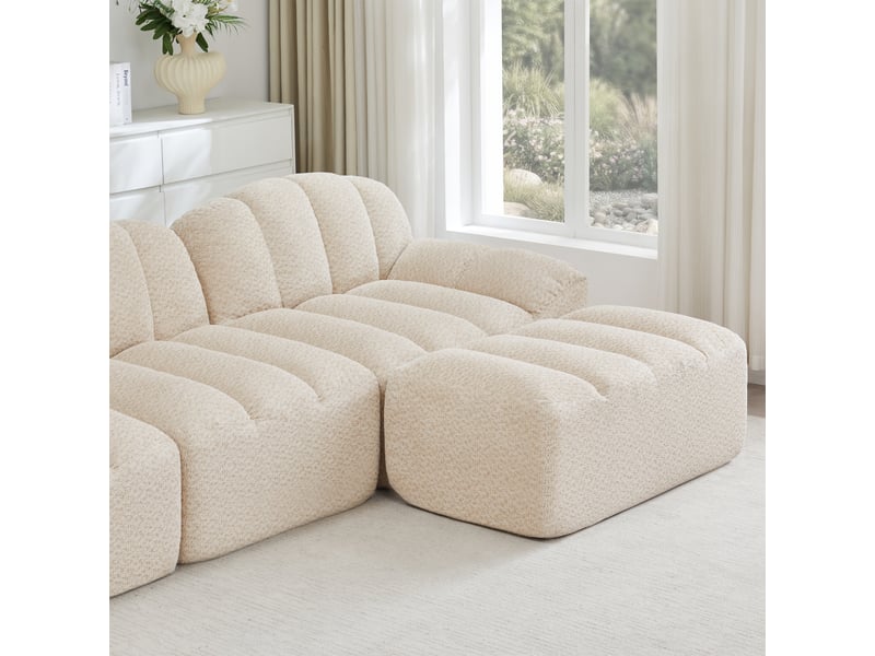  Canapé d’angle coquille 3 places avec pouf beigeblanc – 288 x 165 x 79 cm Fay Lum - Conforama W