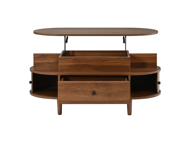  Table basse ovale avec plateau relevable, mdf noyer, tiroir et portes coulissantes  - Conforama A