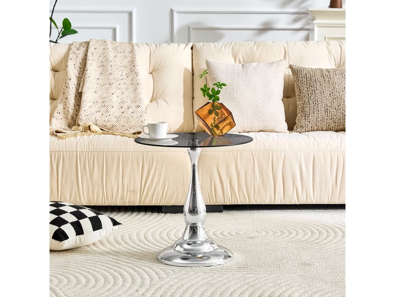  Table d'appoint ronde en verre trempé et métal argenté, 50 x 50 x 51,5 cm  - Conforama C