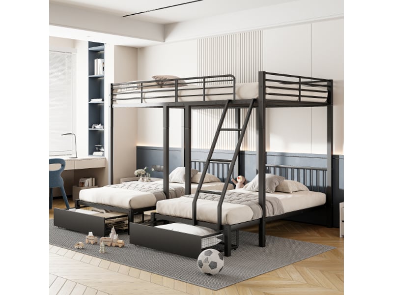  Lit superposé 140x200 cm coloris noir métal lit enfant blanc - Conforama B