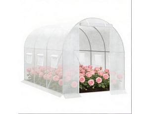 Serre de jardin tunnel 6 m² blanche en acier galvanisé et toile pe, avec porte zippée et 6 fenêtres ouvrantes