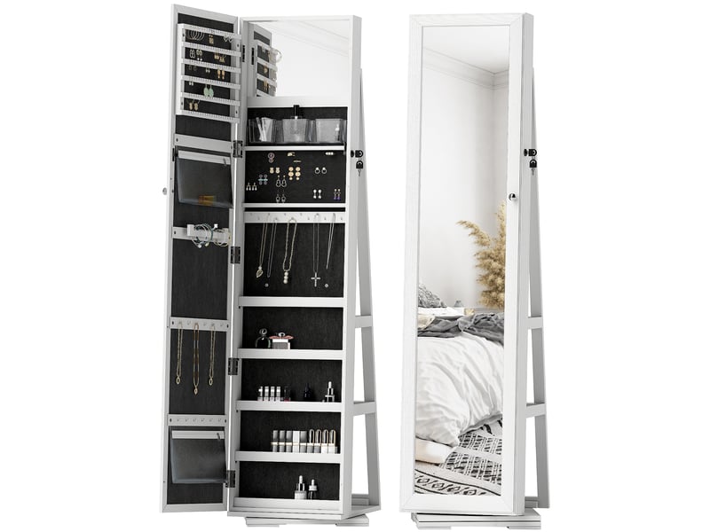 Armoire à bijoux pivotante verrouillable boîte à bijoux avec miroir - en bois blanc - armoire bijoux multi-rangement - Conforama B